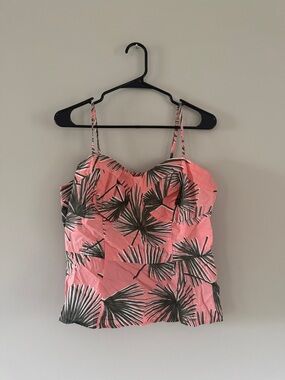a new day | Pink Palm-Print Spaghetti Strap Tank Top